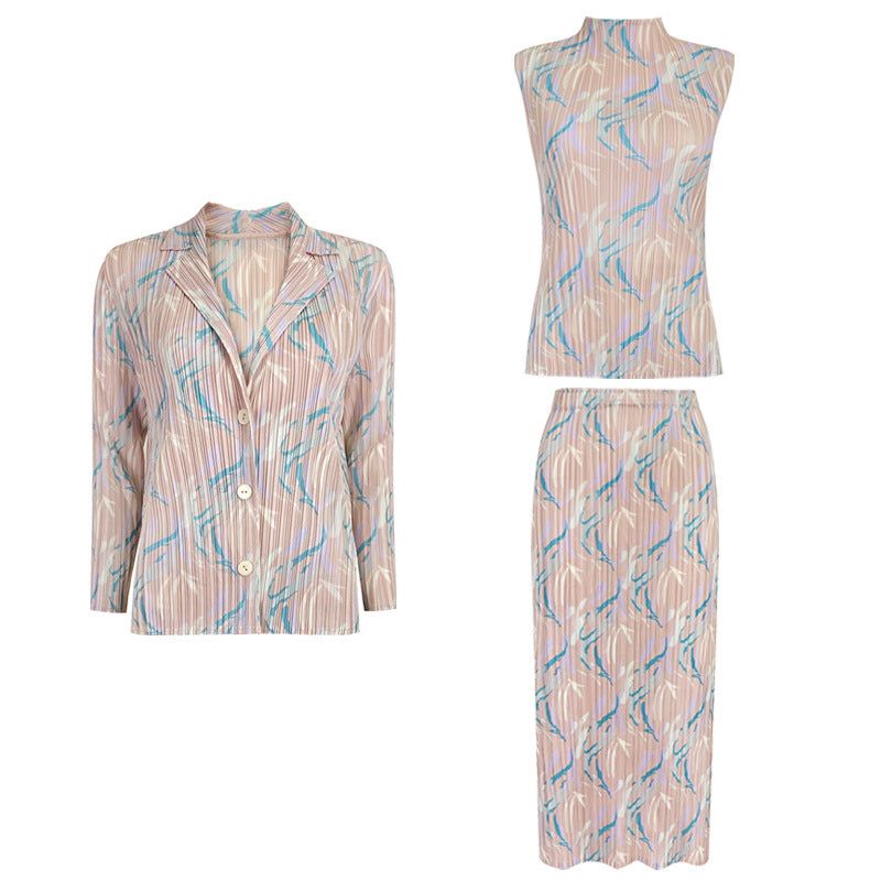 Classic Style Casual Printing Suit Slimming Top and Skirt Coat for Women