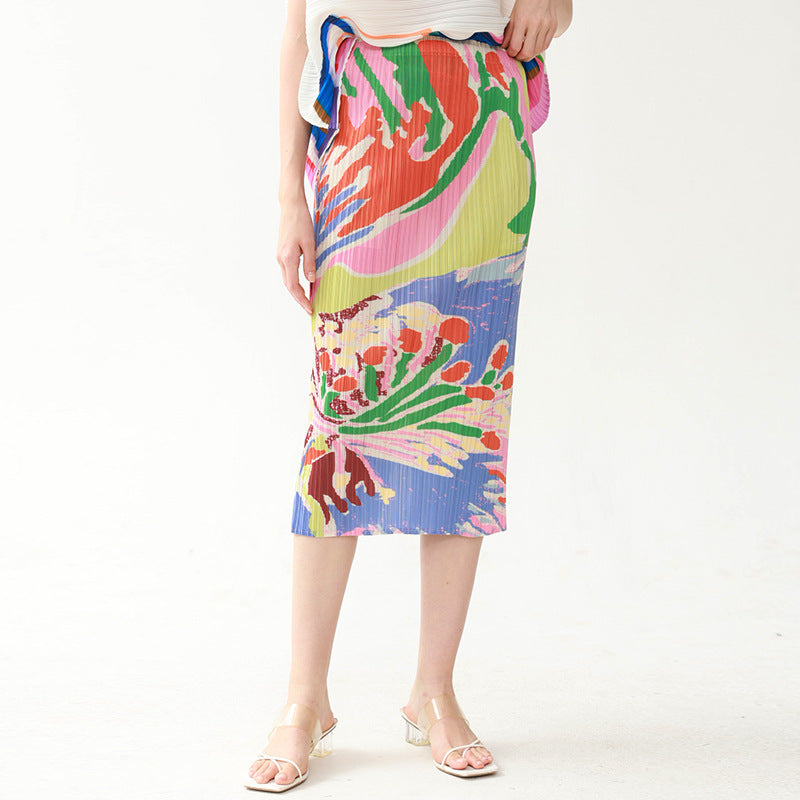 Painting Design Sense A- line Skirt Slim Fit Sheath Print Skirt