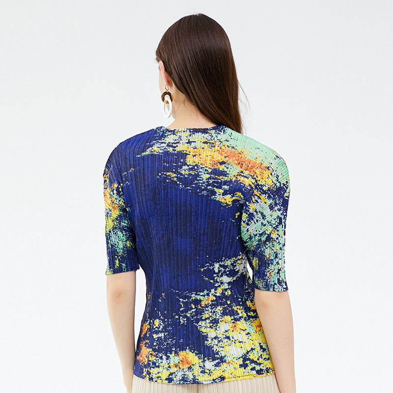 Niche Starry Sky Printed Top round Neck All-Matching T-shirt Female Summer Underwear Blouse
