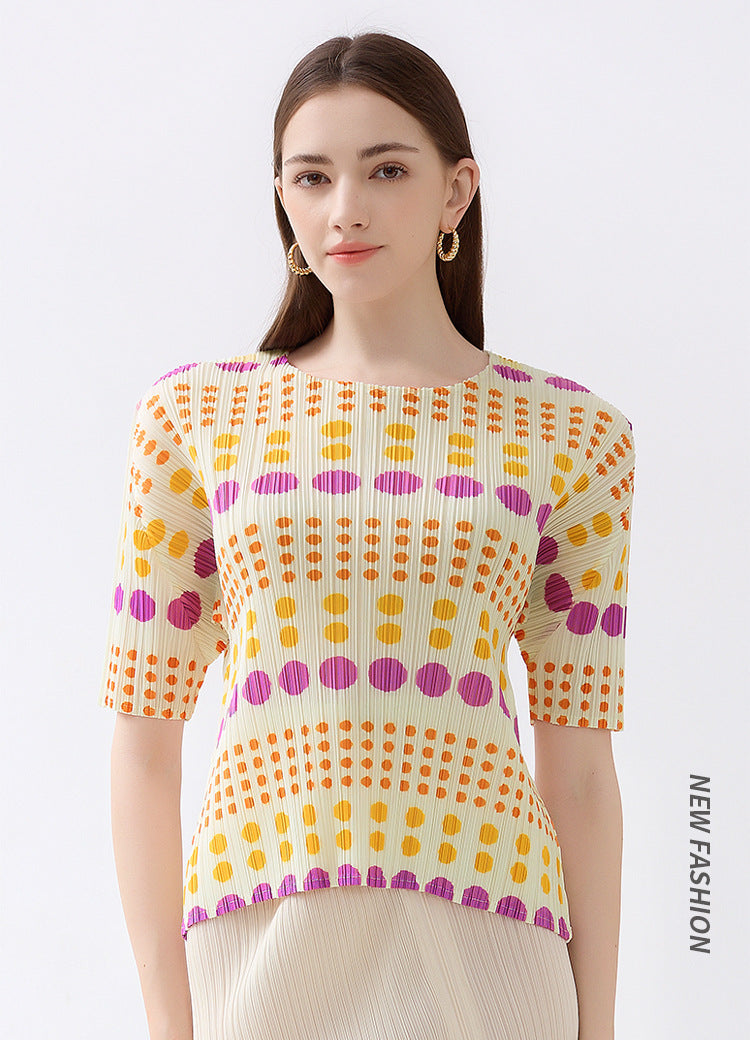 Polka Dot round Neck Short Sleeve Top Sweet All-Matching Printed Slim Women T-shirt