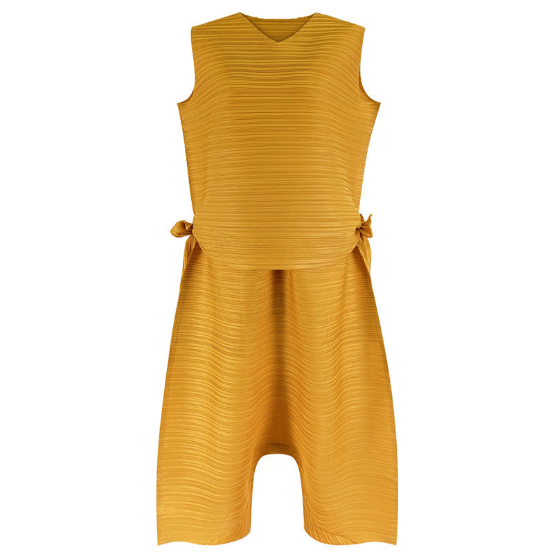 Pleated Suit Women's Loose Lace-up Top Wide-Leg Harem Pants Two-Piece Set Women's