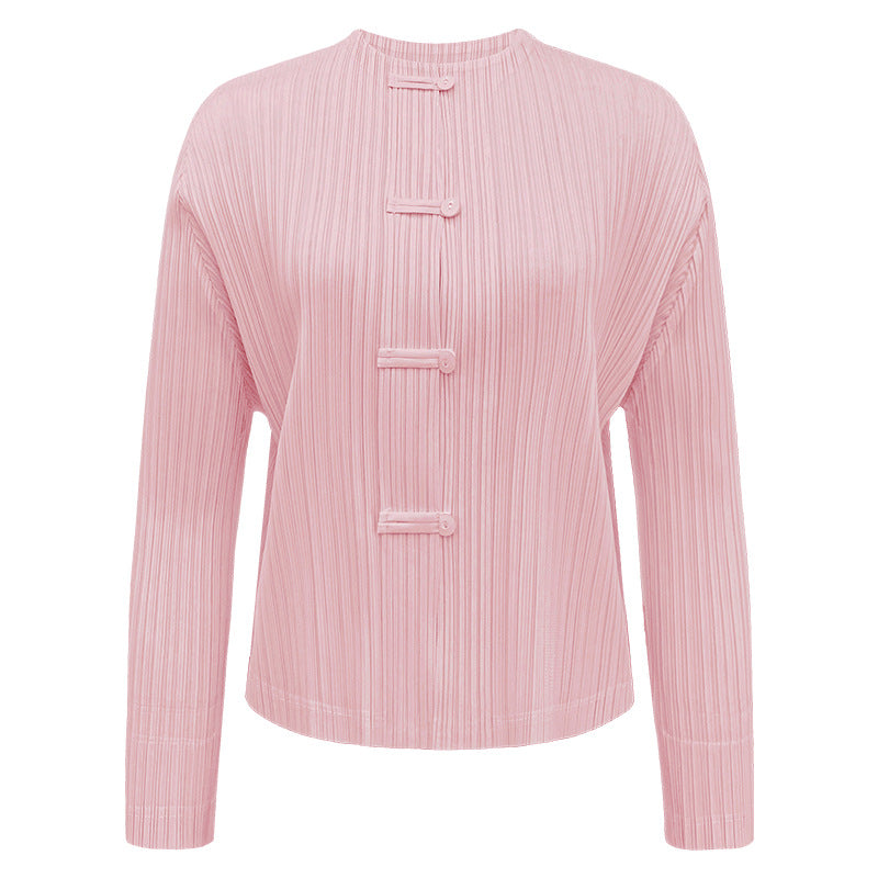 New Chinese Style Light National Style Women's round Neck Solid Color Shirt Underwear Long Sleeved Top