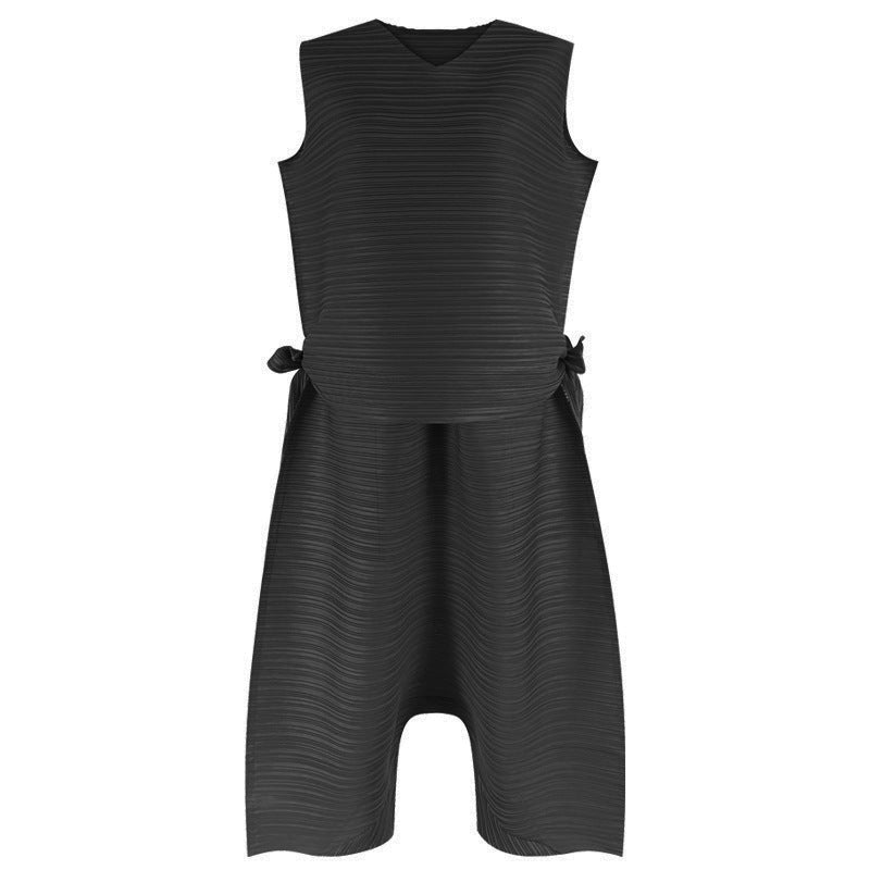 Pleated Suit Women's Loose Lace-up Top Wide-Leg Harem Pants Two-Piece Set Women's