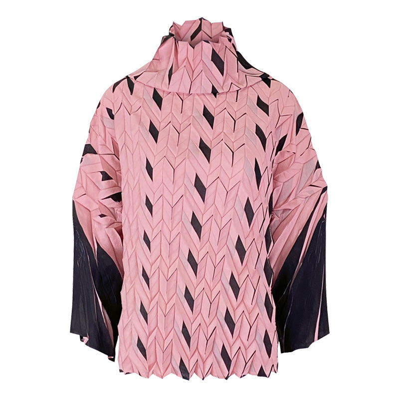 Plaid Pleated Pile Collar Pullover Sweater Women's Loose Casual Long Sleeves Top