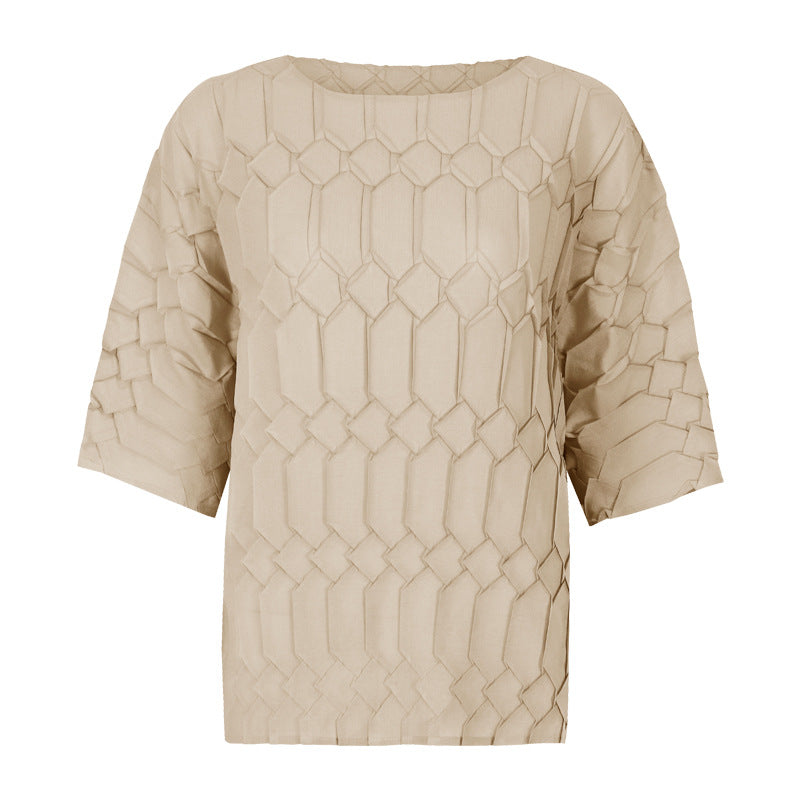 Plus Size Loose round Neck Top Bottoming T-shirt Women Wholesale Pleated