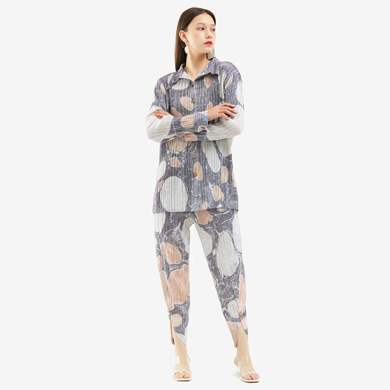 Design Pleated Suit Women's Casual Classic Style Two-Piece Set