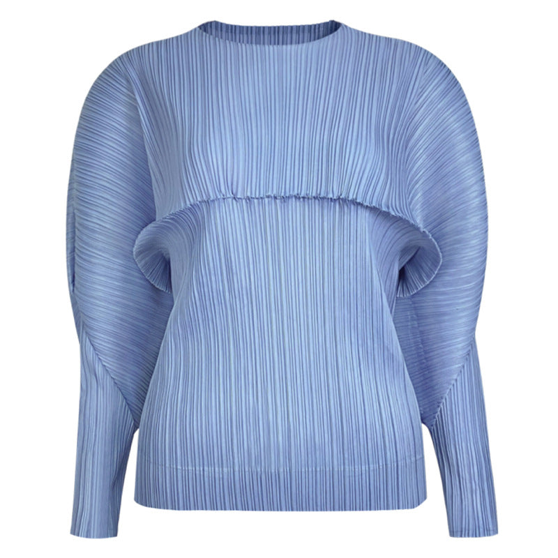 Peplum Top Women's Solid Color Long Sleeve round Neck T-shirt Stitching Elegant Bottoming Shirt