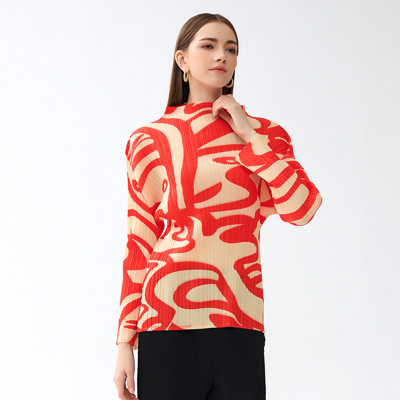 round Neck Long Sleeve Printed Painting Casual Chic Women's T-shirt Slim Top