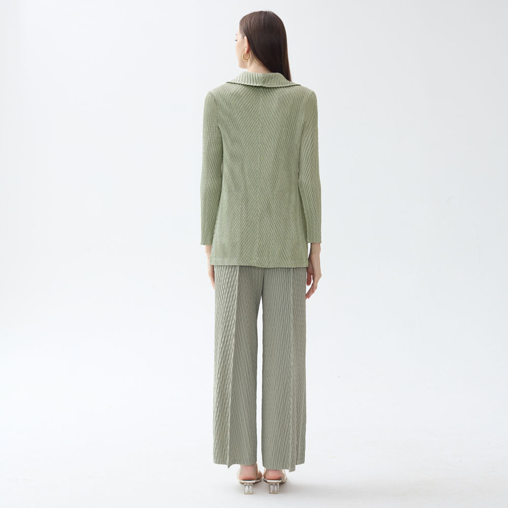 Business Wear Solid Color Pleated Double Button Suit Collar Light Luxury Female Suit Long Sleeve Coat