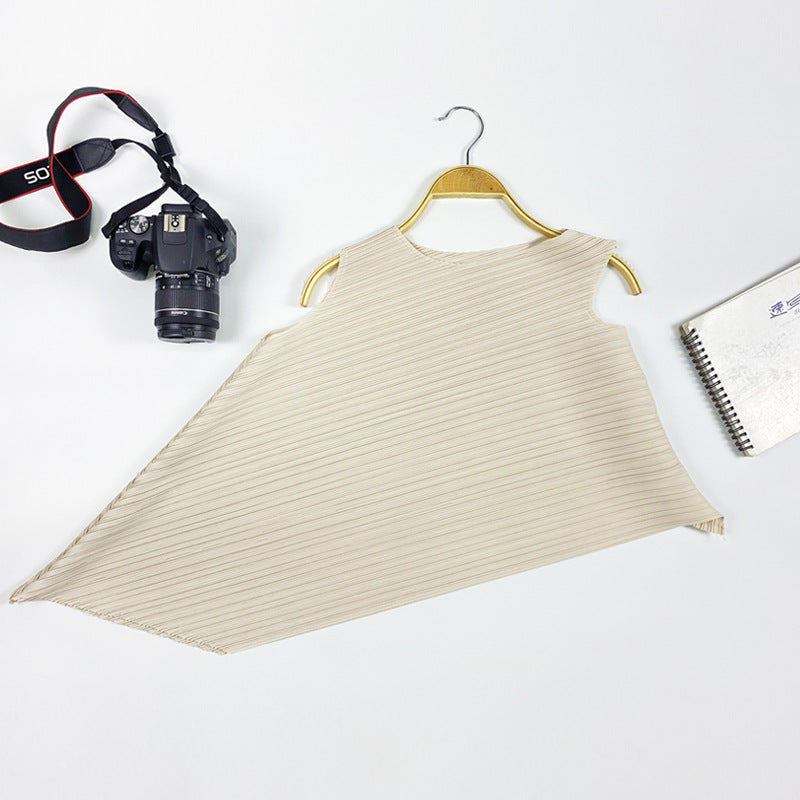 Simple and Irregular round Neck All-Matching Top Sleeveless Solid Color Female in Stock