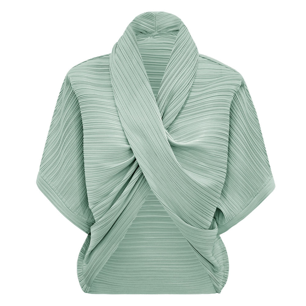 Personality Slim Fit Top Solid Color Batwing Sleeve Scarf Collar Women's T-shirt