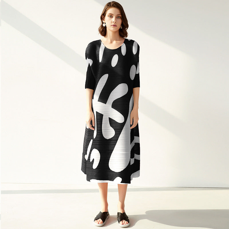 Lantern Dress Elegant Mid-Sleeve Women's Mid-Length Printed Dress Women's Fashion