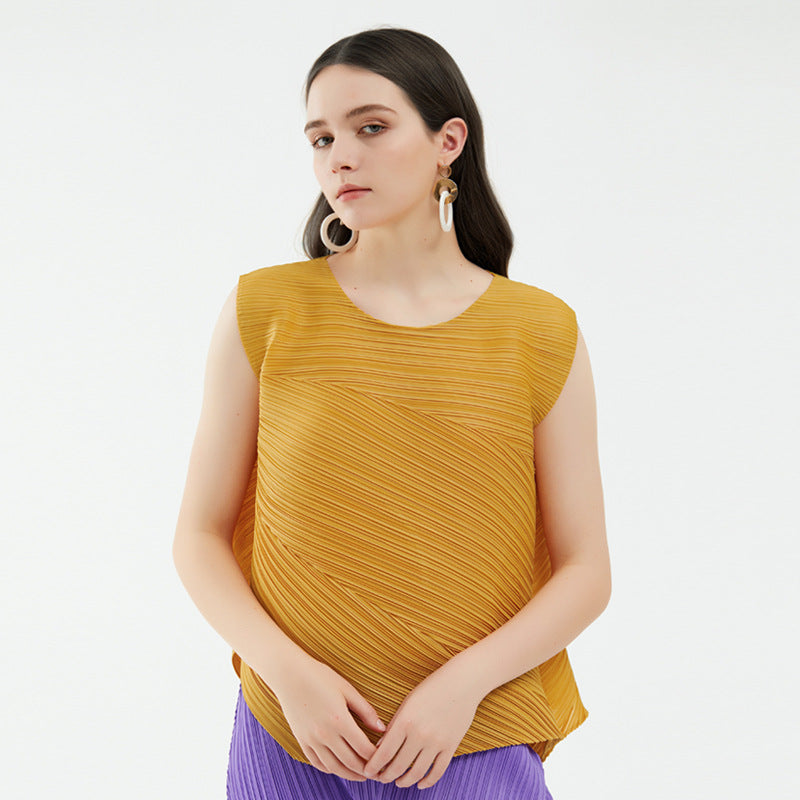 Irregular Design Simple Sleeveless round Neck Shirt Women's Vest Inner Wear