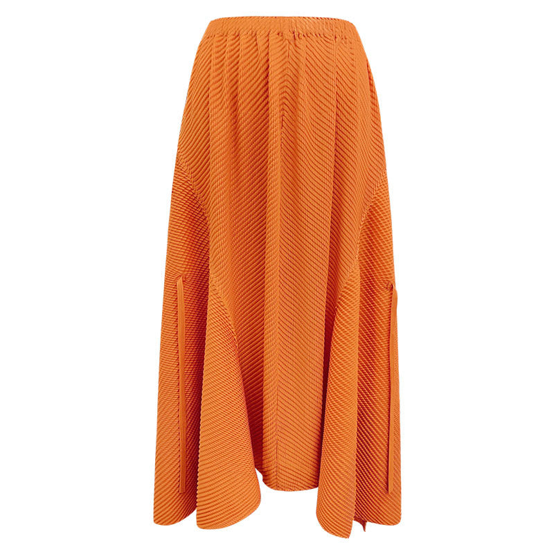 Scale Pleated Autumn Solid Color Loose Long Sleeves Lapel Irregular Top Wide Leg Skirt Two-Piece Set