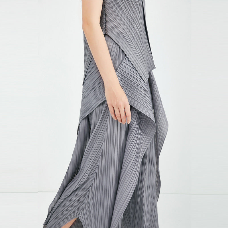 Double-Layer Top Vest Casual Wide-Leg Pants Irregular Fake Two-Piece Suit Women