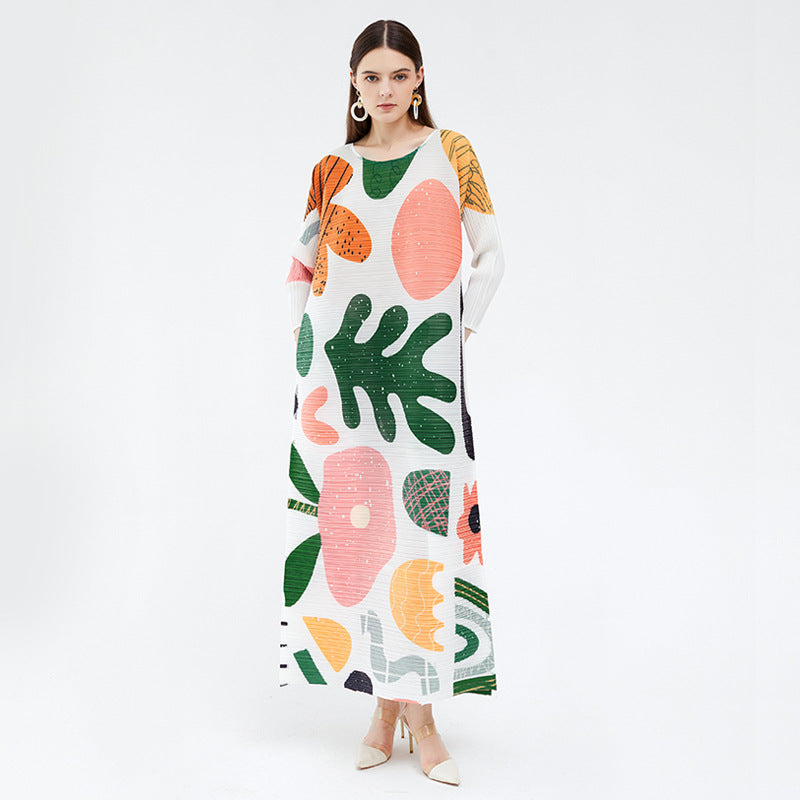 Color Printing Design Sense Long Dress Loose Comfortable Long Sleeve Dress Women