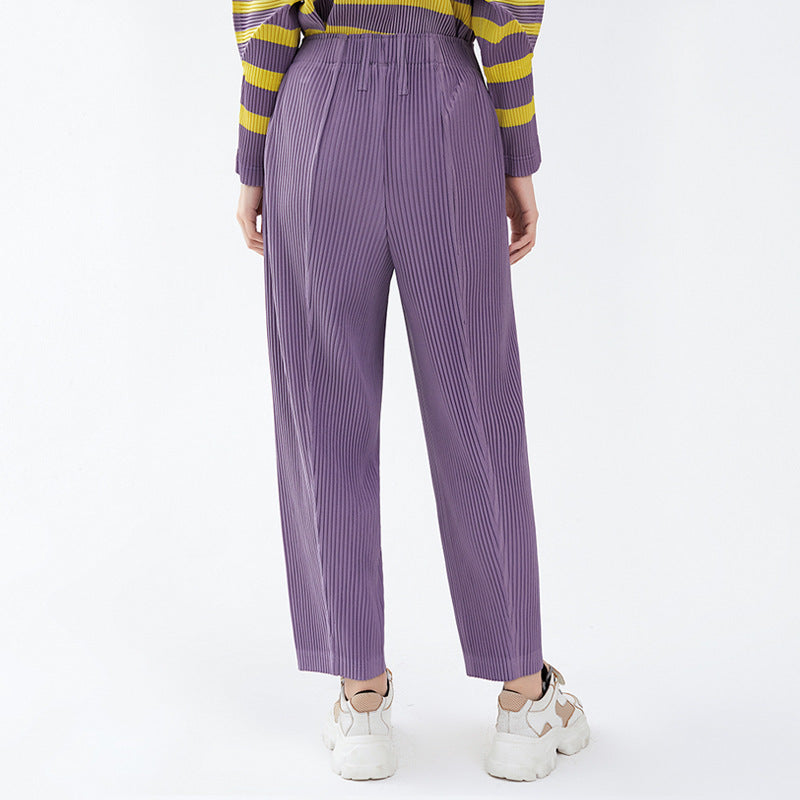 Pleated Casual Pants Women's Simple All-Match Waist Slimming Loose Solid Color Straight-Leg Pants Women
