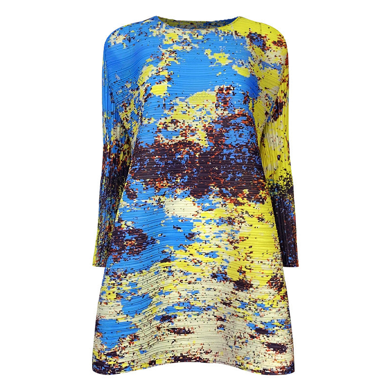 Irregular Contrast Color Long Sleeves Casual Niche Top Women's Starry Sky Printed T-shirt