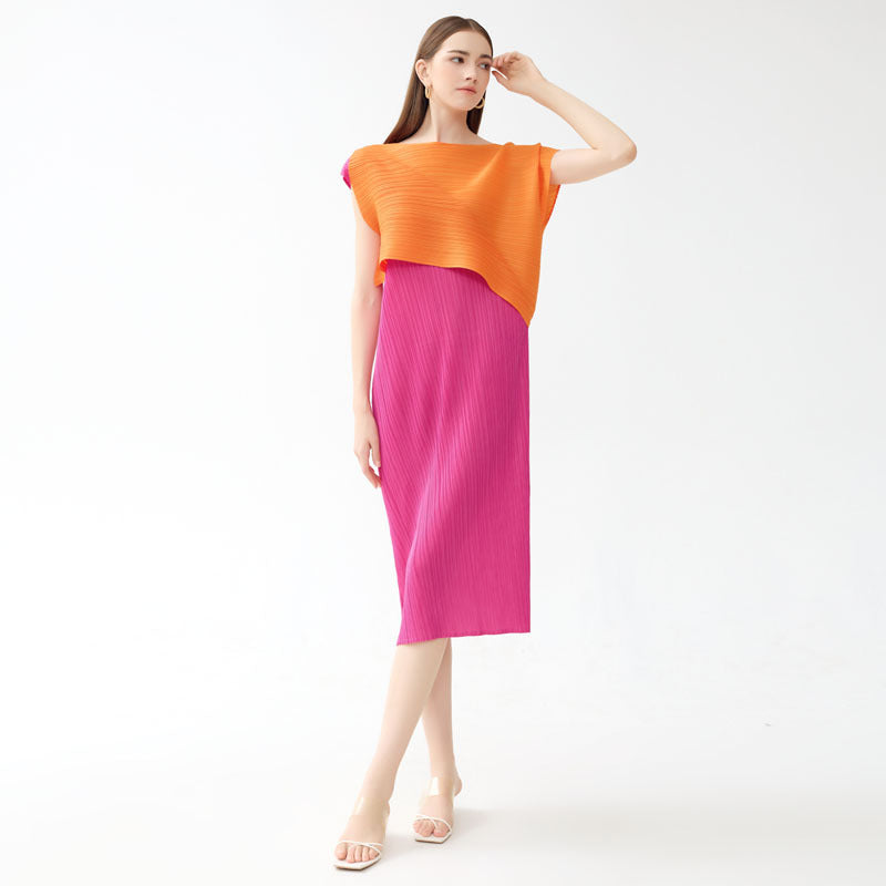 round Neck Multicolor Dress Fake Two-Piece Sleeveless Level Slim Fit A- line Dress Sense Classic Style