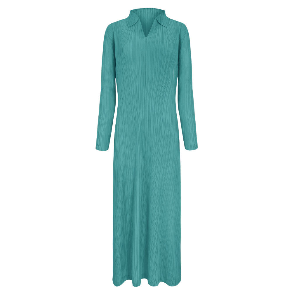 Dress Polo Collar Long Sleeve A- line Skirt for Women