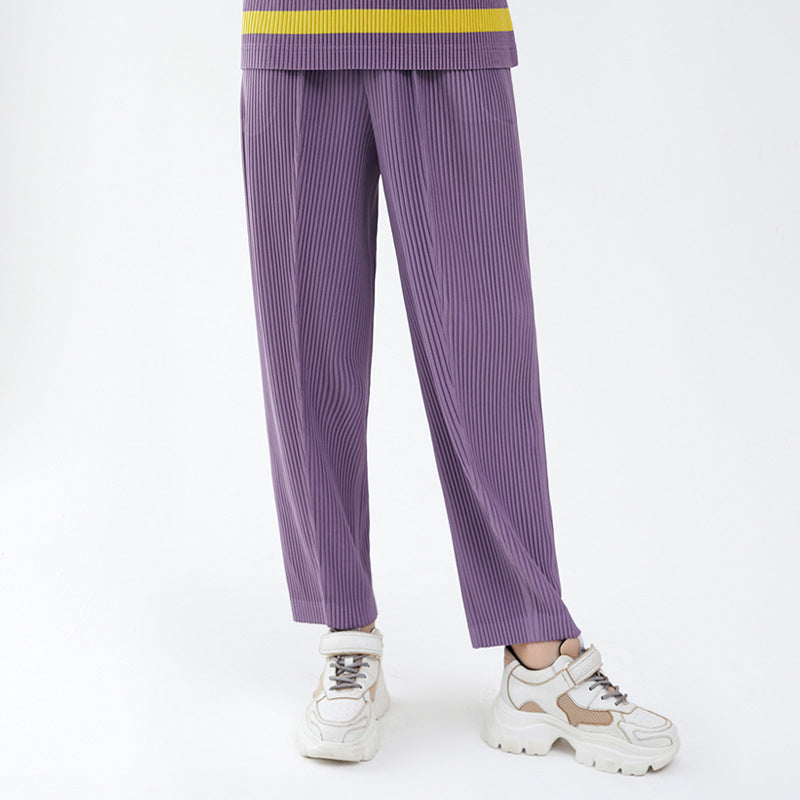 Pleated Casual Pants Women's Simple All-Match Waist Slimming Loose Solid Color Straight-Leg Pants Women