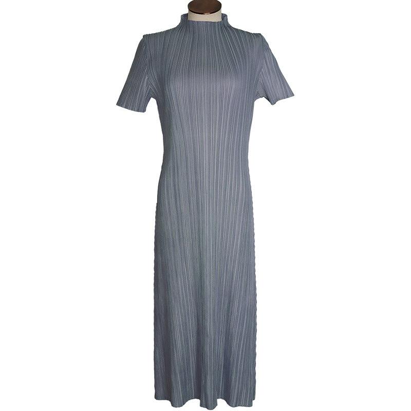 Simple Basic Versatile Stand Collar Long Skirt Pleated Skirt Dress Wholesale