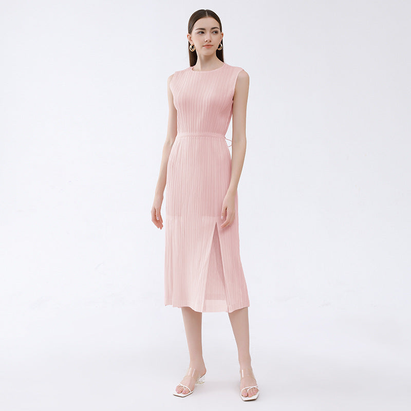 Casual Slit round Neck A- line Skirt Stitching Dress