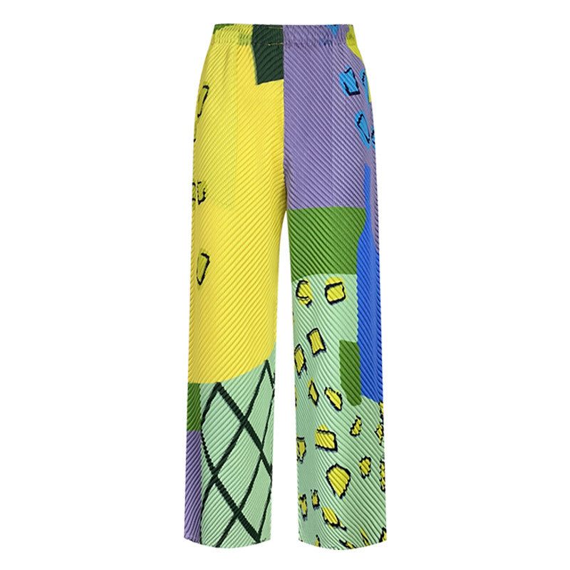 Scale Pleated Printing Grade Sense Straight-Leg Pants Women's Annual Stretch Drooping Straight Slimming Trousers Women's