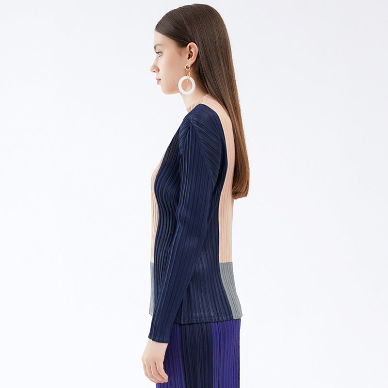 Half Collar Color Contrast Long Sleeve T-shirt Slimming Versatile Bottoming Shirt Niche Inner Wear Blouse