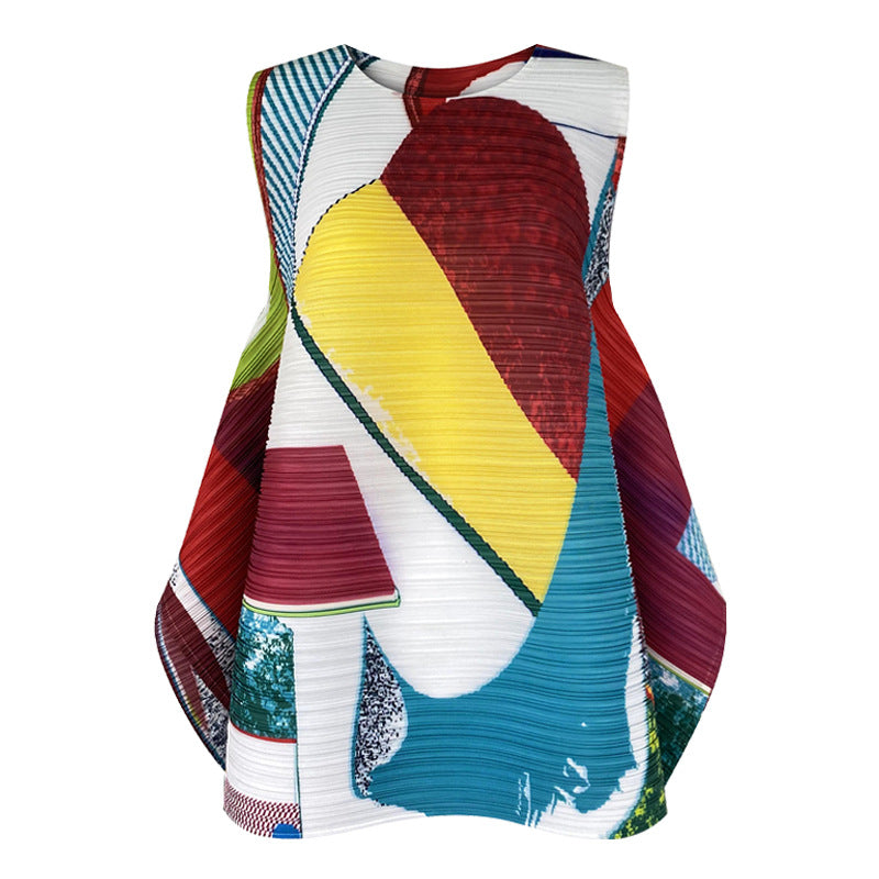 Design round Neck Printed Vest Pullover Loose-Fitting Casual T-shirt Top for Women