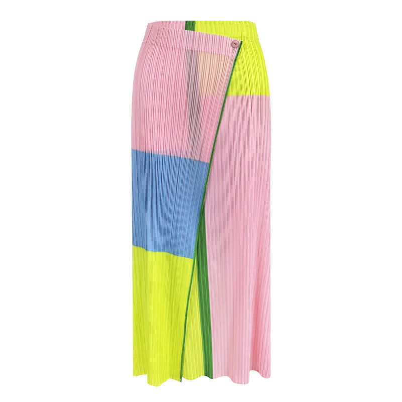 round Neck Long Sleeve Top Waist Casual Pleated Skirt Suit Women's Pleated Two-Piece Suit