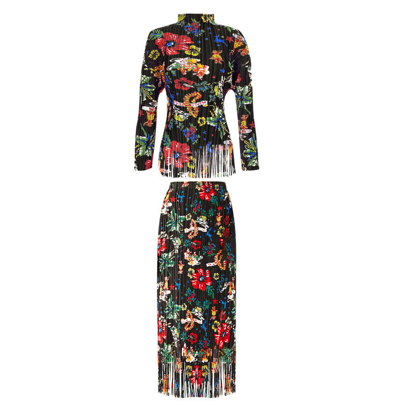 Casual Suit Long Sleeve Floral Skirt Top Female Niche Vintage Print Suit Female