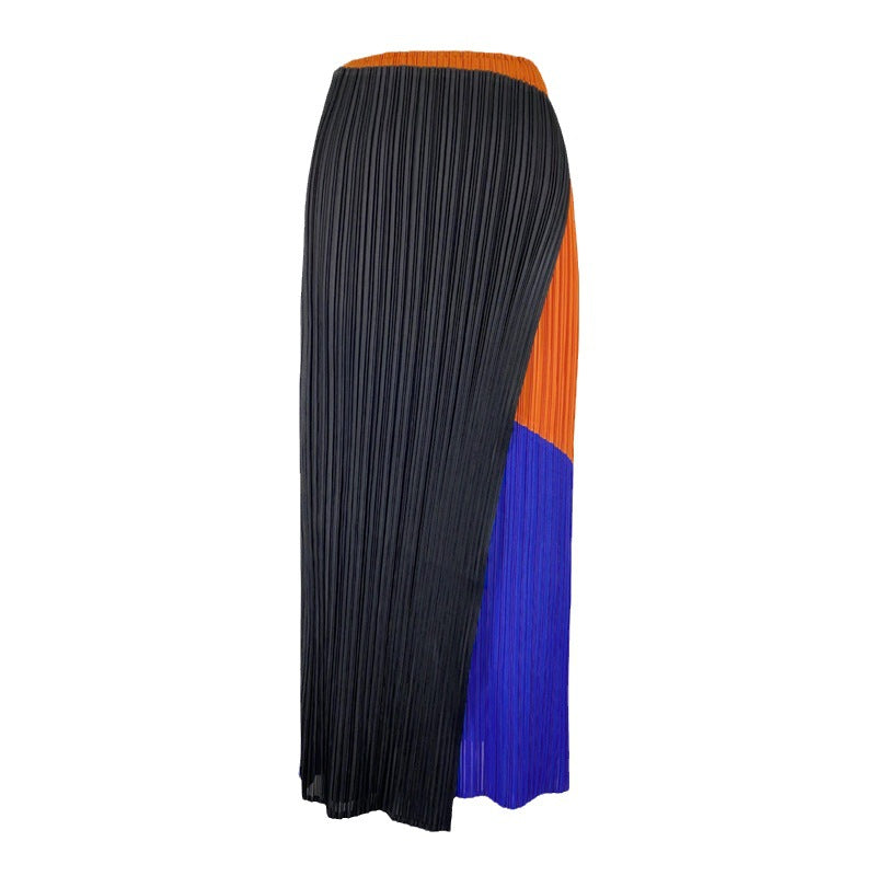 Casual Style Orange Blue Mid-Length Slim-Fit Pleated Skirt Waist A- line Skirt for Women Summer
