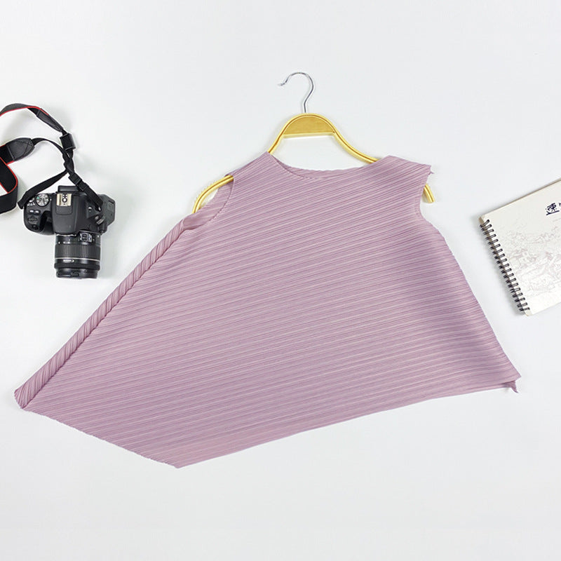 Simple and Irregular round Neck All-Matching Top Sleeveless Solid Color Female in Stock