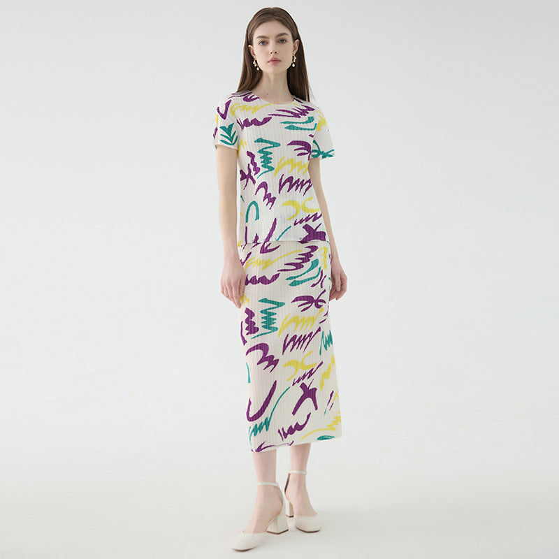 Letter Printing Suit Simple Short-Sleeved Shirt Slim Fit Two-Piece Overskirt Suit