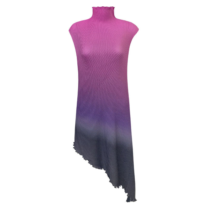 Irregular Two-Piece Long Sleeve Gradient Coat Collar Temperament Leisure Pleated Dress