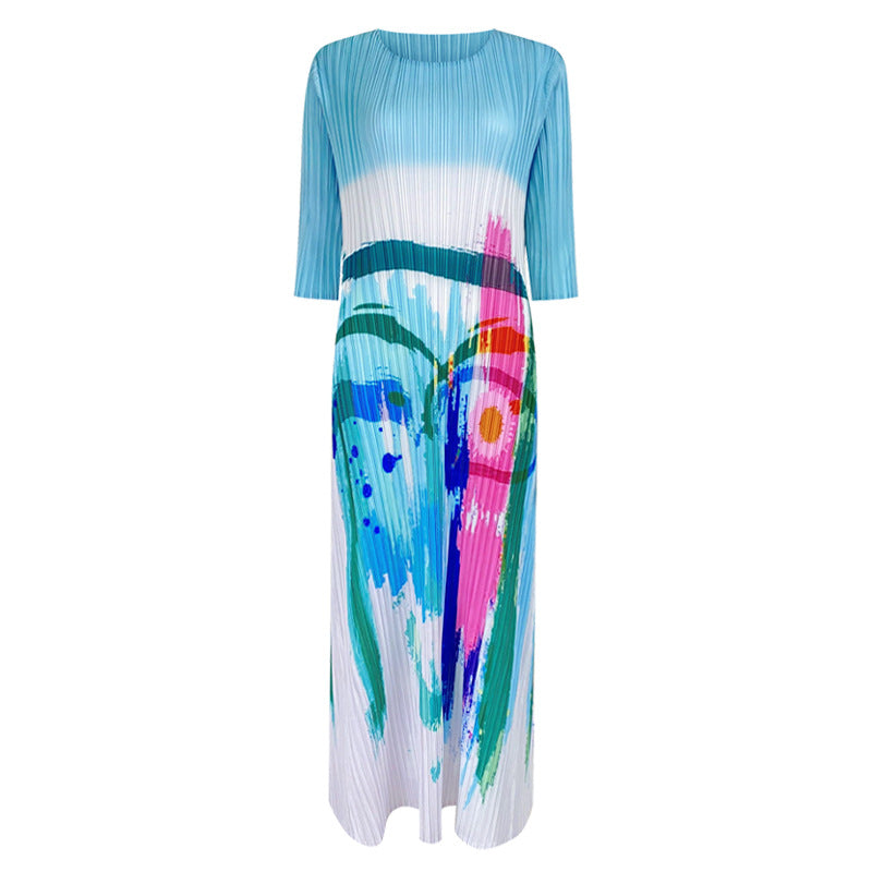 Niche Oil Painting Dress Women's Slimming Dress-Level Printed Floral Skirt