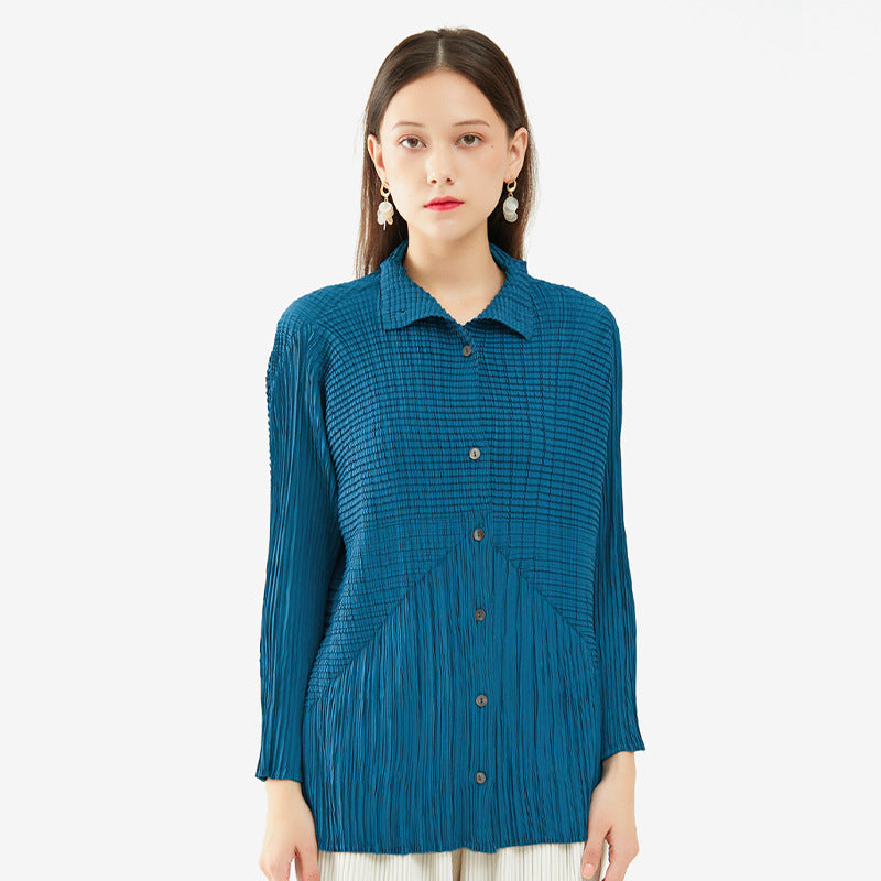 Long Sleeve Peplum Top Simple Solid Color Shirt Women's Loose Tencel Cardigan Jacket