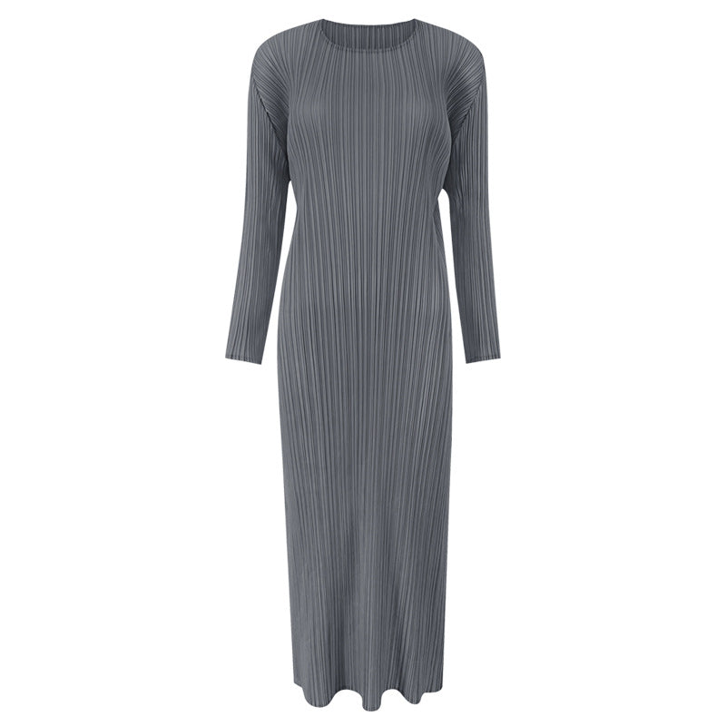 Classic Long Sleeve Solid Color Dress Women's Mid-Length Simple Slim Fit Slit Bottoming Skirt Autumn Clothing