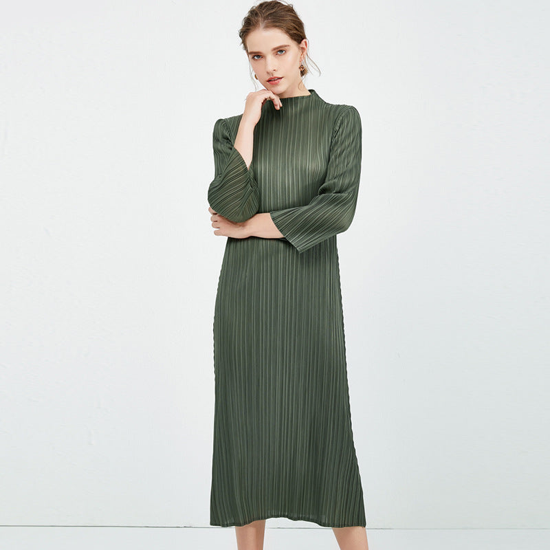 Comfortable Soft Dress Women's Mid-Length Slim Fit A- line Dress Long Sleeve Dress Women
