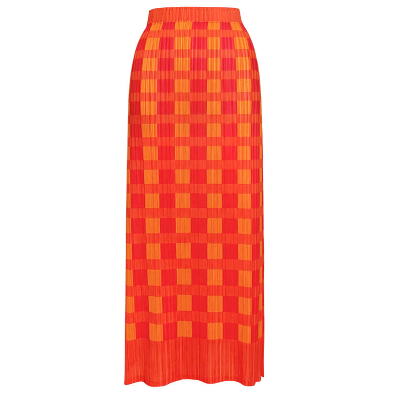 Plaid Printed Suit Women's Elegant Long Sleeve Top Straight Skirt Two-Piece Suit