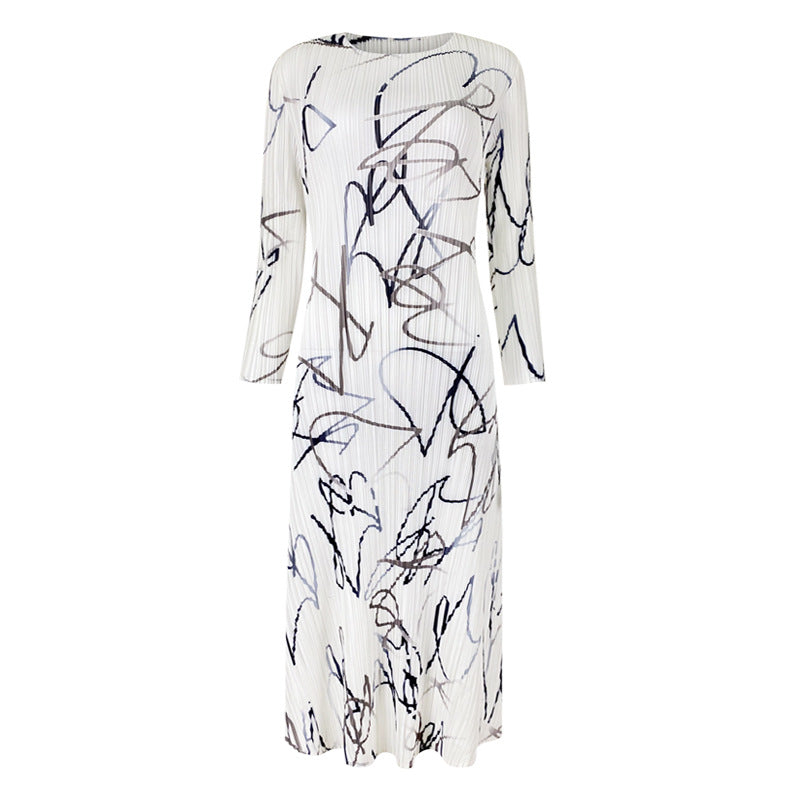 Abstract Dress Years Waist Slimming Temperament Printed Dress A- line Skirt