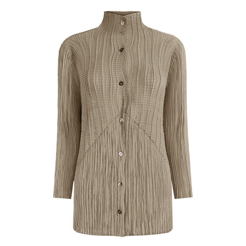 Long Sleeve Peplum Top Simple Solid Color Shirt Women's Loose Tencel Cardigan Jacket