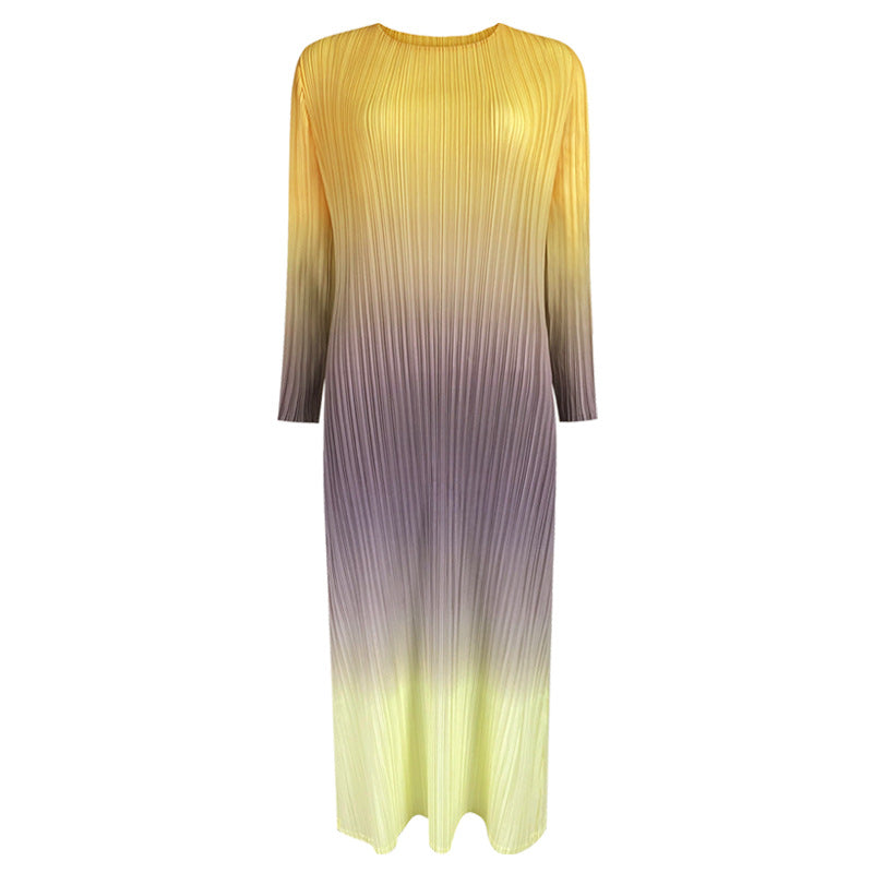 Elegant Inner Match Base Gradient Pleated Dress Mid-Waisted Figure Flattering All-Matching Long Sleeve Skirt Women