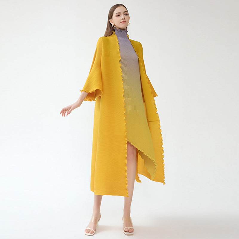Irregular Two-Piece Long Sleeve Gradient Coat Collar Temperament Leisure Pleated Dress