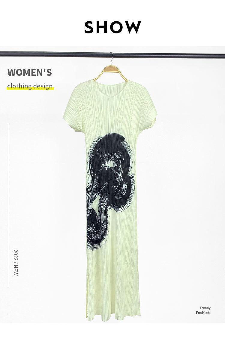 Pleated Dress Women's Design Slim-Fit Slimming Printed Dress for Women