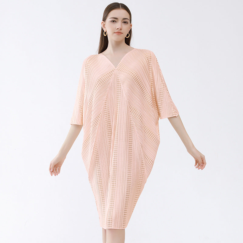 New Pink to Make You Younger Slimming Sense of Design Elegant Mid-Length Batwing Sleeve Gilding Dress