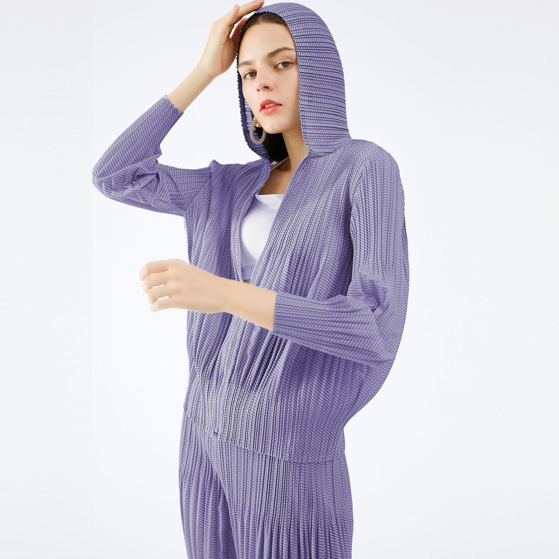 Casual Pleated Loose Striped Jacket Harem Pants Two-Piece Set