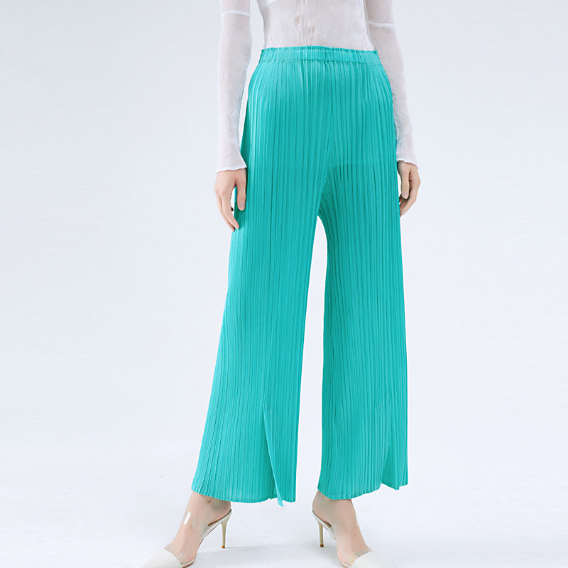 Casual Pants Simple Loose Comfortable Stretch Pleated Trousers Split Straight Pants Women