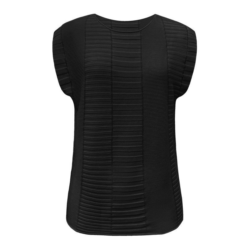 Breathable Solid Color Sweater Fashionable Sleeveless T-shirt Loose Waist Striped Thin Casual Top for Women Summer